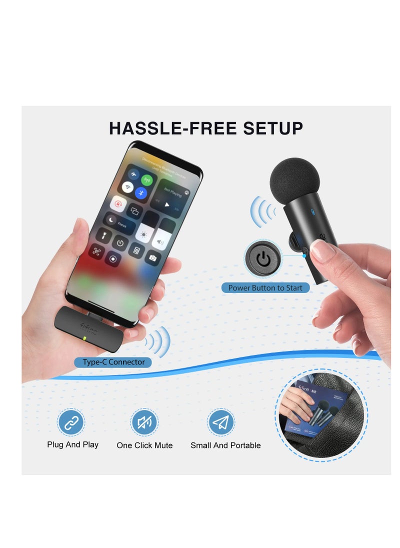 FIFINE Wireless Lavalier System with 2 Microphones for Android/Tablet, Type-C Mini Mic for Video, Interview, Vlog, Live Streaming - M8