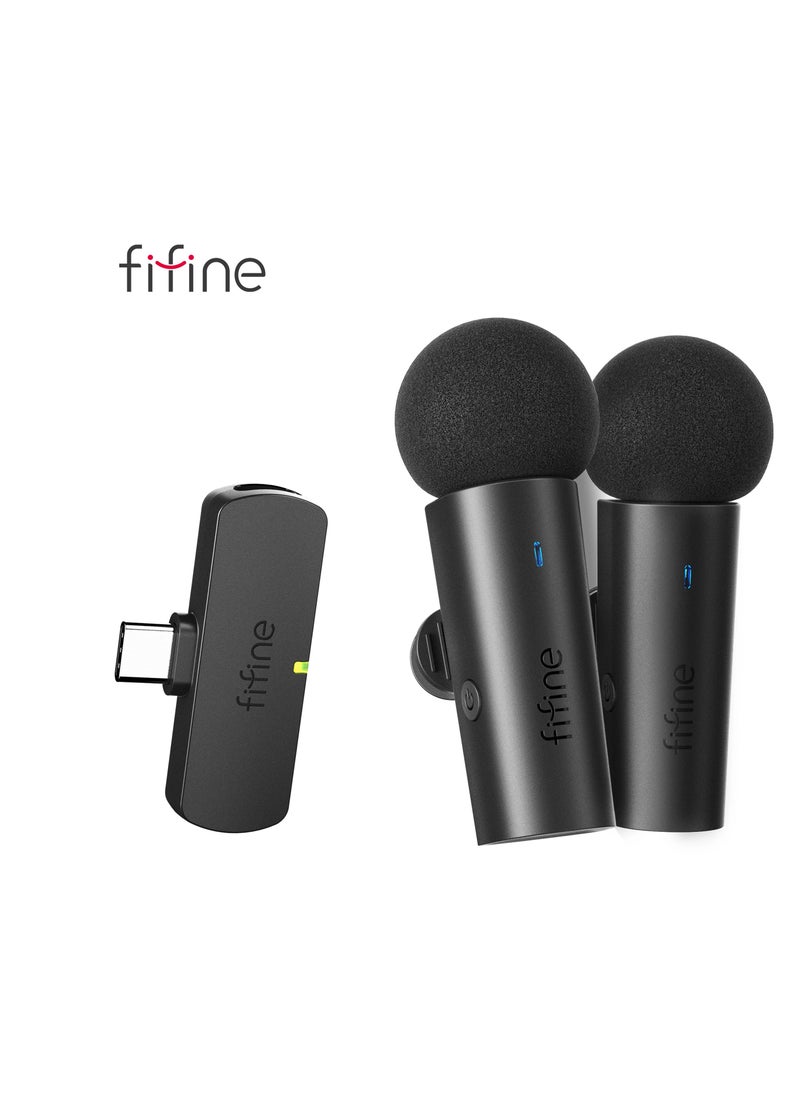 FIFINE Wireless Lavalier System with 2 Microphones for Android/Tablet, Type-C Mini Mic for Video, Interview, Vlog, Live Streaming - M8