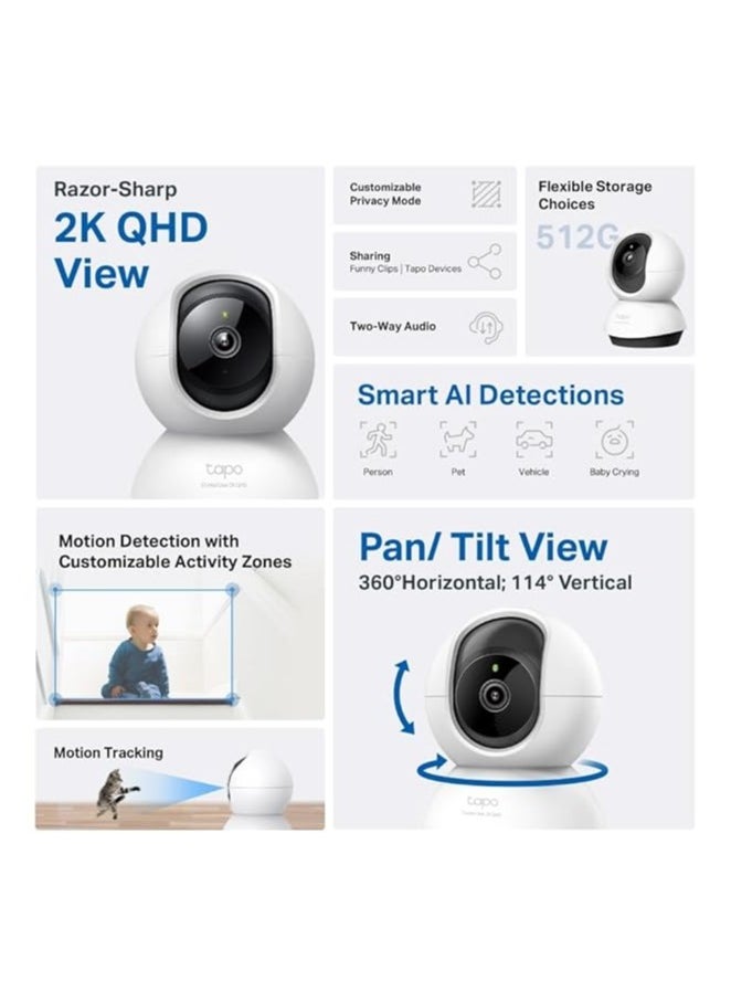TP-Link Tapo C220 Pan/Tilt Smart AI 2K 4MP QHD 1440p Home Security Wi-Fi Camera| Alexa & Google Assistant Enabled |Night Vision|Two-Way Audio| Motion Detection