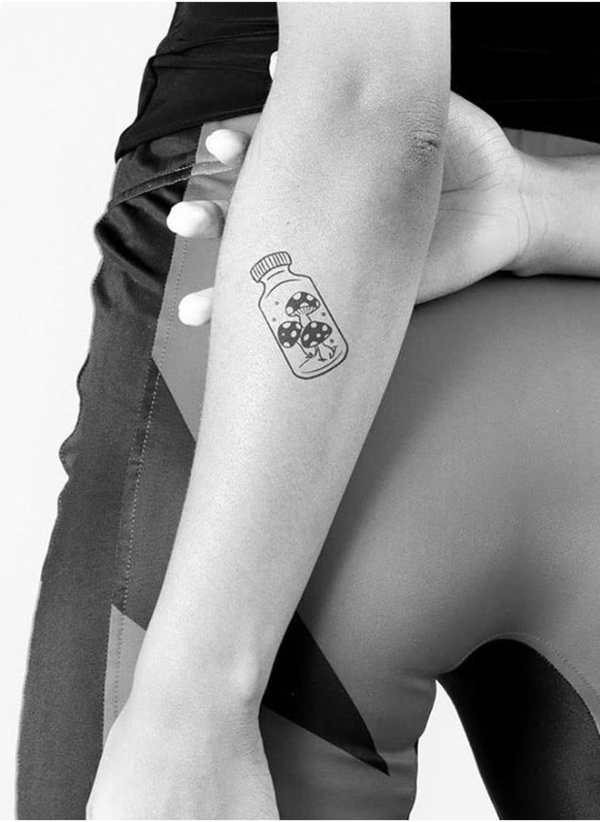 Inkbox Temporary Tattoos, Semi-Permanent Tattoo, One Premium Easy Long Lasting, Water-Resistant Temp Tattoo with For Now Ink - Lasts 1-2 Weeks, Amanita, 3 x 3 in