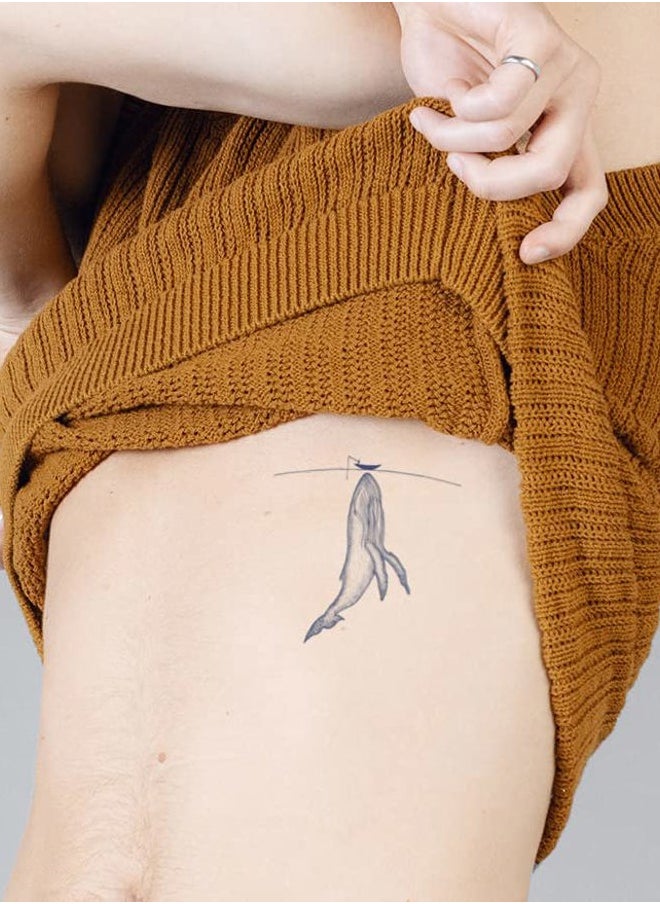 Inkbox Temporary Tattoos, Semi-Permanent Tattoo, One Premium Easy Long Lasting, Water-Resistant Temp Tattoo with For Now Ink - Lasts 1-2 Weeks, Whale Tattoo, 4 x 4 in, Fish Food