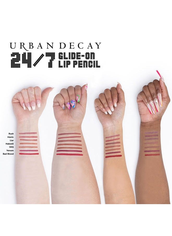 24/7 Glide-On Waterproof Lip Pencil (Bad Blood - Deep Red), Smudge-Proof, Longwearing Lip Liner, Smooth & Creamy Colors, Moisturizing Formula with Vitamin E - 0.04 oz