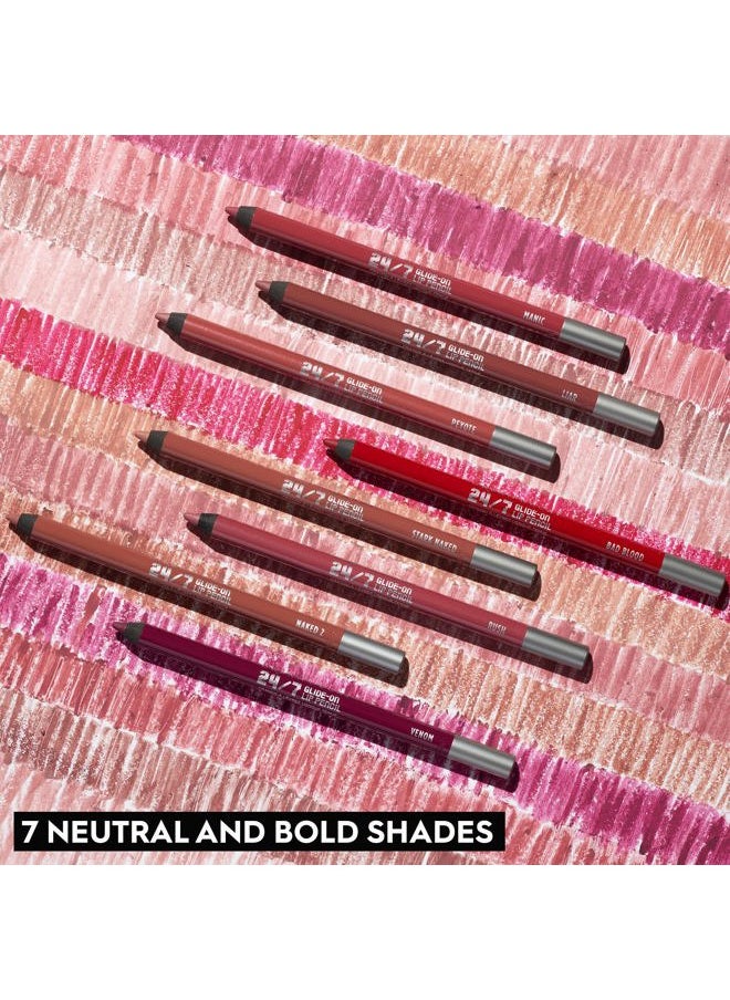 24/7 Glide-On Waterproof Lip Pencil (Bad Blood - Deep Red), Smudge-Proof, Longwearing Lip Liner, Smooth & Creamy Colors, Moisturizing Formula with Vitamin E - 0.04 oz