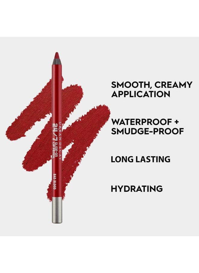 24/7 Glide-On Waterproof Lip Pencil (Bad Blood - Deep Red), Smudge-Proof, Longwearing Lip Liner, Smooth & Creamy Colors, Moisturizing Formula with Vitamin E - 0.04 oz