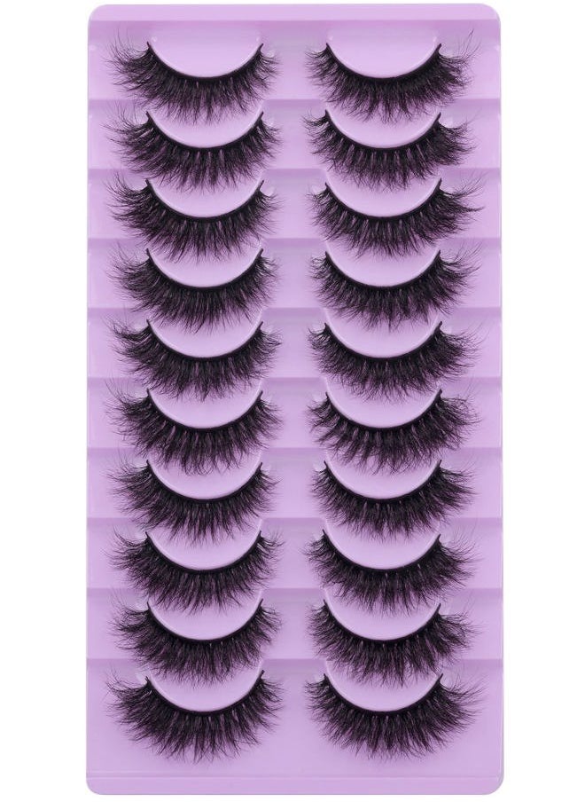 Fluffy Mink Lashes Extension Strip Eyelashes Fairy Thick Volume Eyelashes Cat Eyes Lashes 16MM Natural Wispy Fluffy Faux Mink Lashes 10 Pairs False Eyelashes