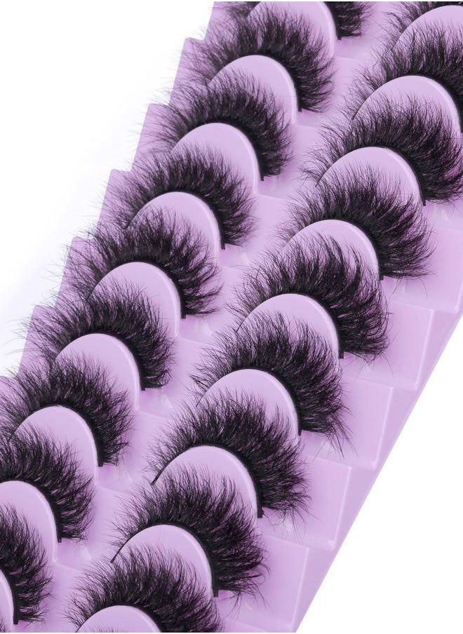 Fluffy Mink Lashes Extension Strip Eyelashes Fairy Thick Volume Eyelashes Cat Eyes Lashes 16MM Natural Wispy Fluffy Faux Mink Lashes 10 Pairs False Eyelashes