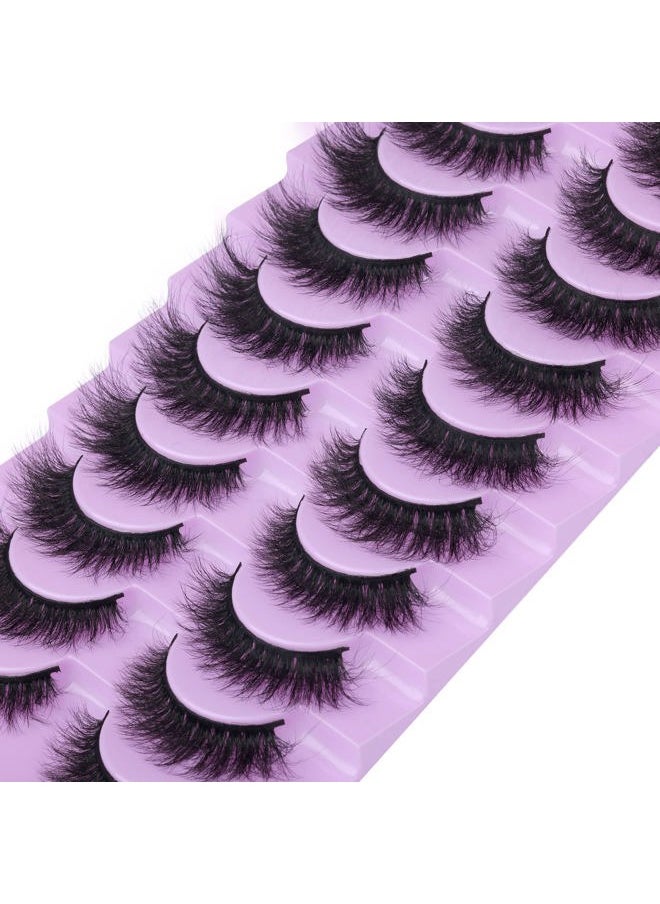 Fluffy Mink Lashes Extension Strip Eyelashes Fairy Thick Volume Eyelashes Cat Eyes Lashes 16MM Natural Wispy Fluffy Faux Mink Lashes 10 Pairs False Eyelashes