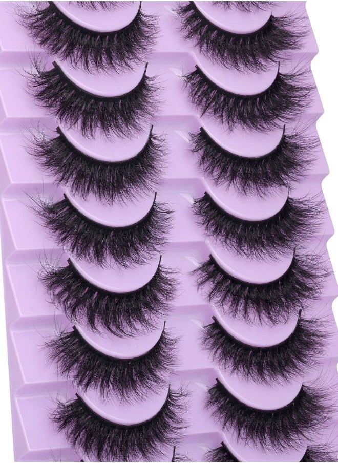 Fluffy Mink Lashes Extension Strip Eyelashes Fairy Thick Volume Eyelashes Cat Eyes Lashes 16MM Natural Wispy Fluffy Faux Mink Lashes 10 Pairs False Eyelashes