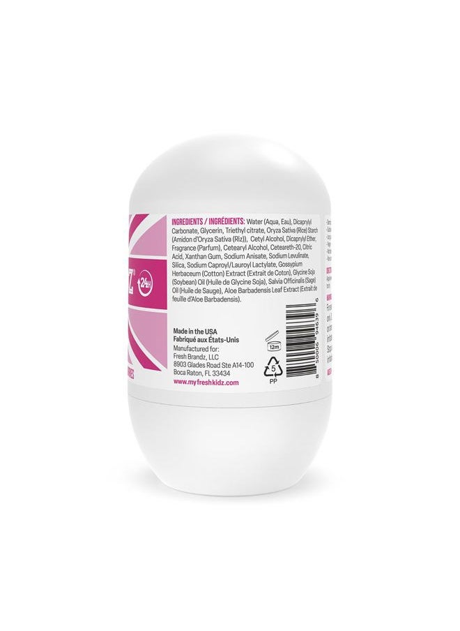 Roll On Deodorant for Kids and Teens - Baking Soda and Aluminum-free 24 Hour Protection for Sensitive Skin - Girls 