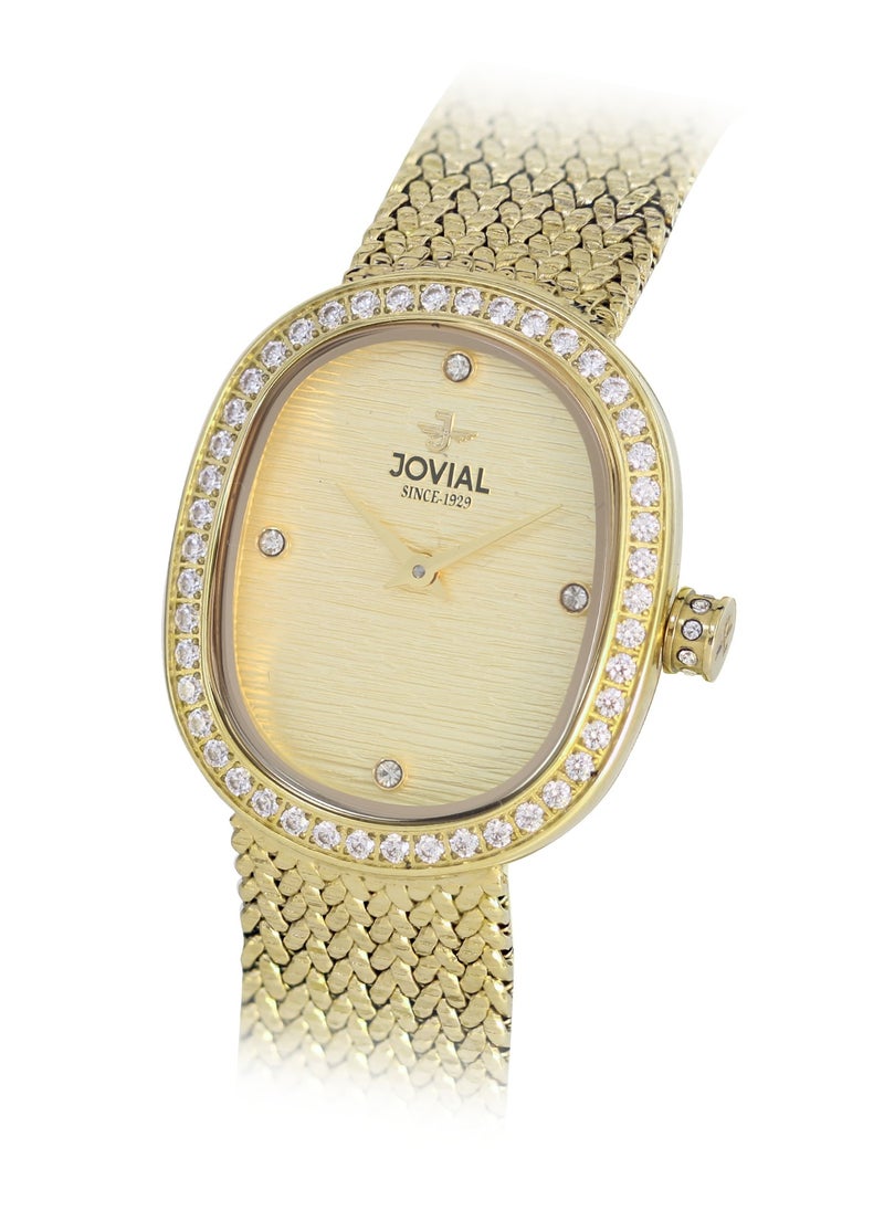 JOVIAL 1532LGMQ07ZE Women's metal band  Watch, 27mm, Gold Dial