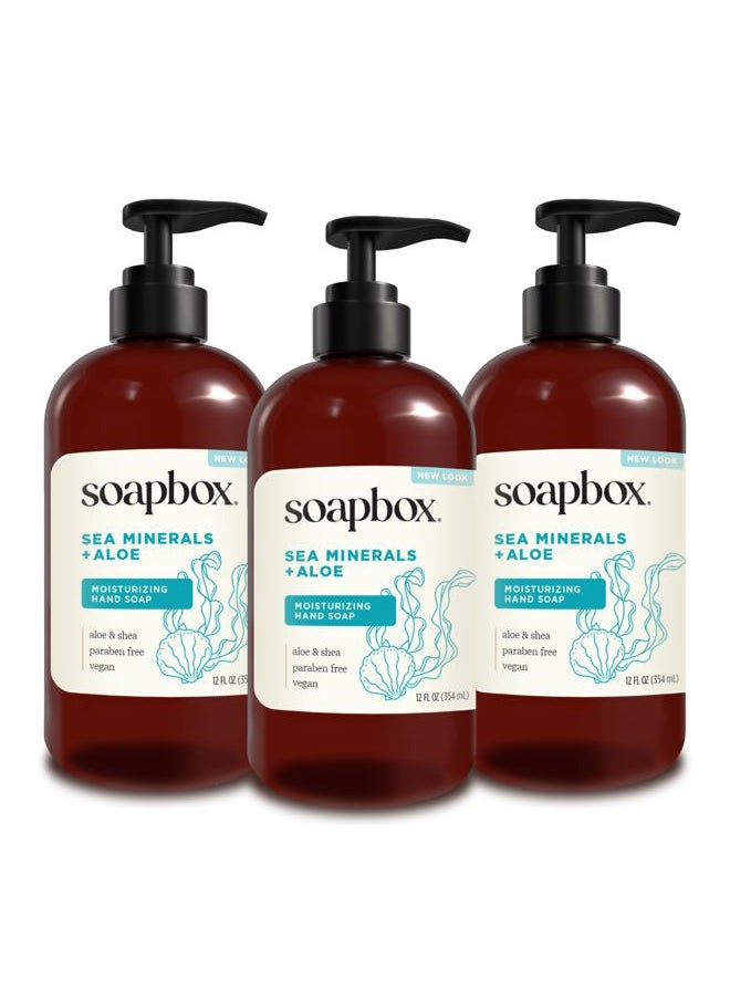 Liquid Hand Soap, Sea Minerals & Blue Iris - Hand Soap for Bathroom and Kitchen, 12oz Pump Bottles (Pack of 3)