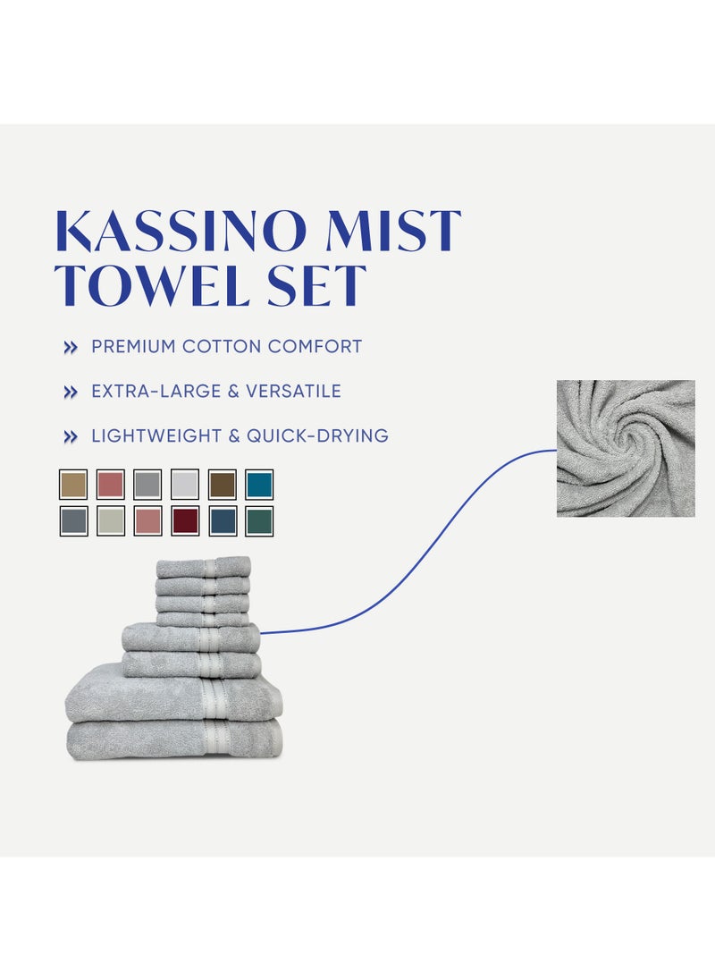 Kassino 8 Piece Towels Set - 100% Combed Cotton Includes 2 Bath, 2 Hand & 4 Face Towels, Soft & Quick-Dry, Highly Absorbent, Double Stitched Hotel Towels Quality | Ash Grey