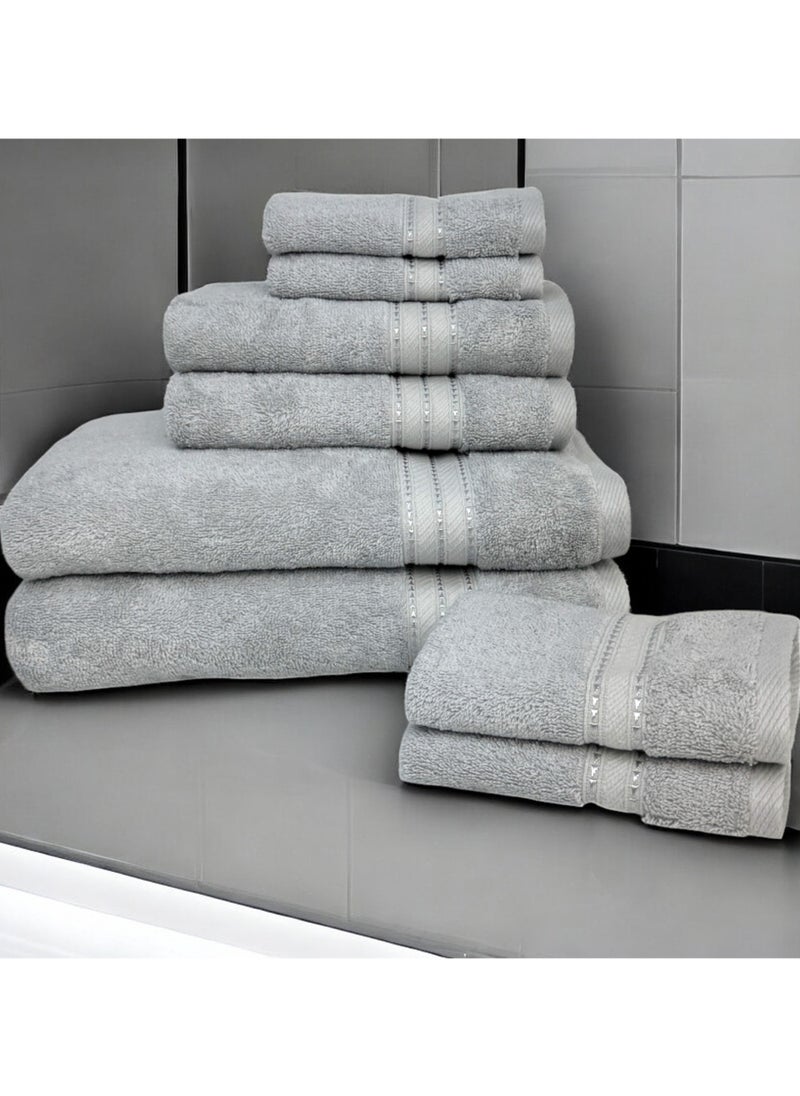 Kassino 8 Piece Towels Set - 100% Combed Cotton Includes 2 Bath, 2 Hand & 4 Face Towels, Soft & Quick-Dry, Highly Absorbent, Double Stitched Hotel Towels Quality | Ash Grey