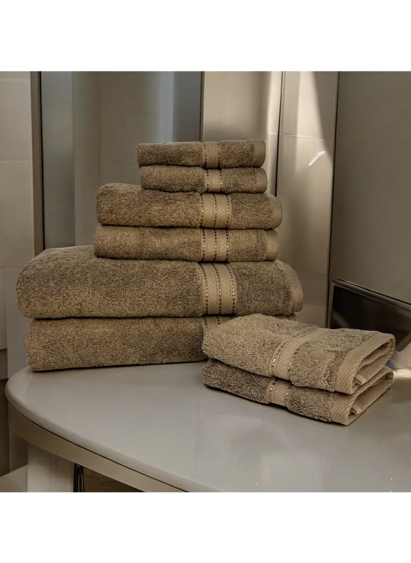 Kassino 8 Piece Towels Set - 100% Combed Cotton Includes 2 Bath, 2 Hand & 4 Face Towels, Soft & Quick-Dry, Highly Absorbent, Double Stitched Hotel Towels Quality | Brown