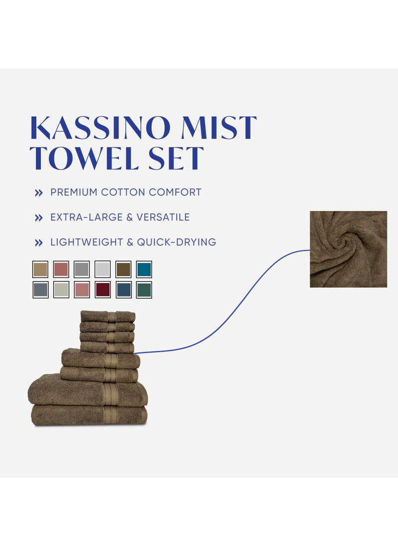 Kassino 8 Piece Towels Set - 100% Combed Cotton Includes 2 Bath, 2 Hand & 4 Face Towels, Soft & Quick-Dry, Highly Absorbent, Double Stitched Hotel Towels Quality | Brown