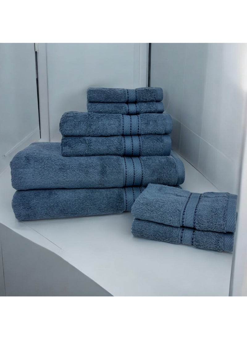 Kassino 8 Piece Towels Set - 100% Combed Cotton Includes 2 Bath, 2 Hand & 4 Face Towels, Soft & Quick-Dry, Highly Absorbent, Double Stitched Hotel Towels Quality | China Blue
