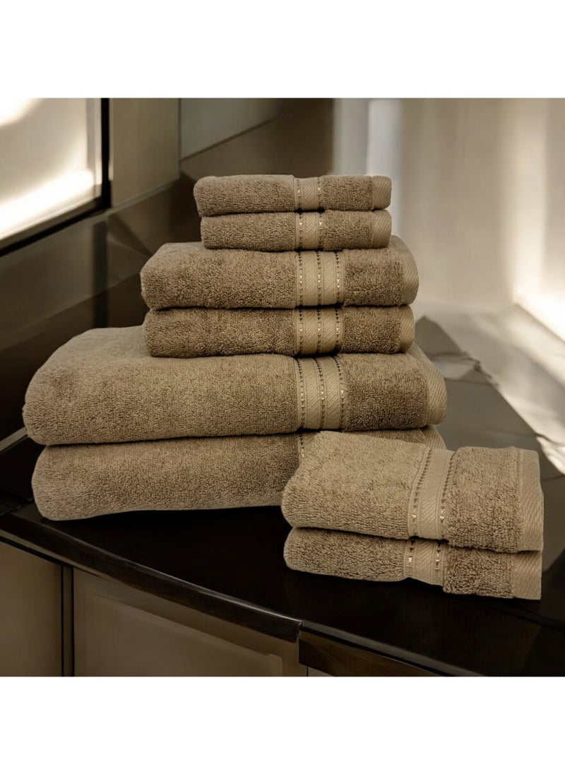 Kassino 8 Piece Towels Set - 100% Combed Cotton Includes 2 Bath, 2 Hand & 4 Face Towels, Soft & Quick-Dry, Highly Absorbent, Double Stitched Hotel Towels Quality | Beige
