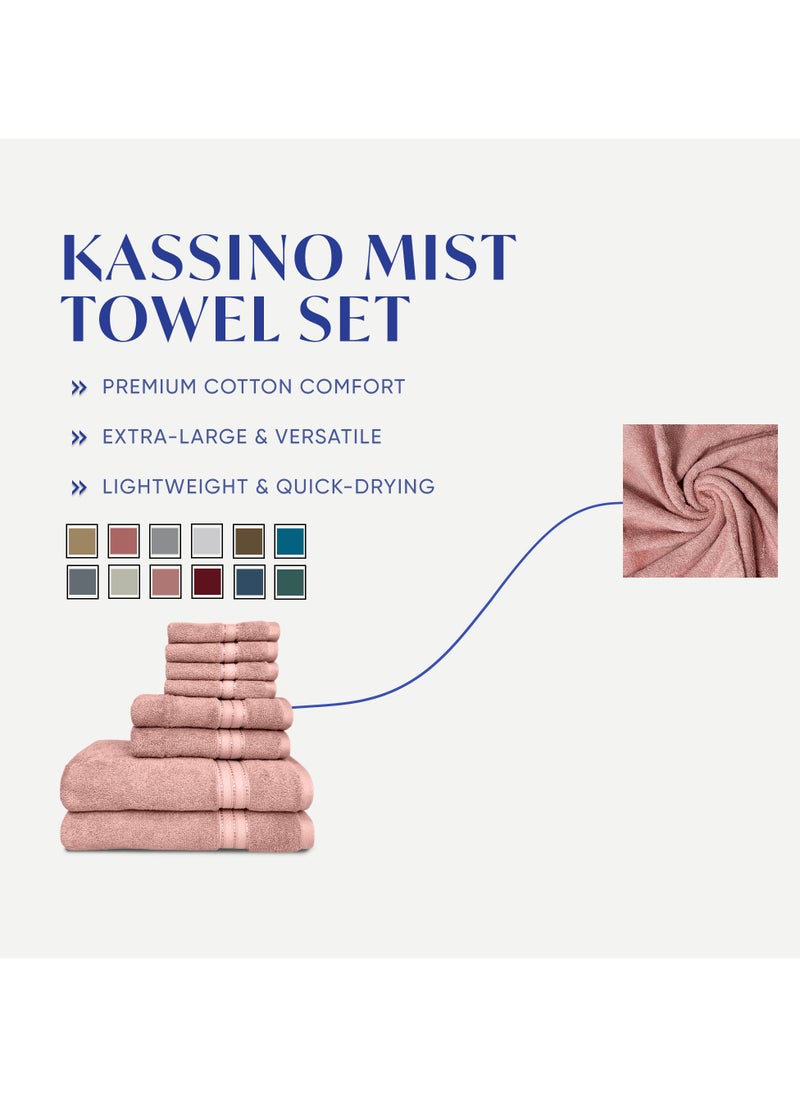 Kassino 8 Piece Towels Set - 100% Combed Cotton Includes 2 Bath, 2 Hand & 4 Face Towels, Soft & Quick-Dry, Highly Absorbent, Double Stitched Hotel Towels Quality | Evening Sand