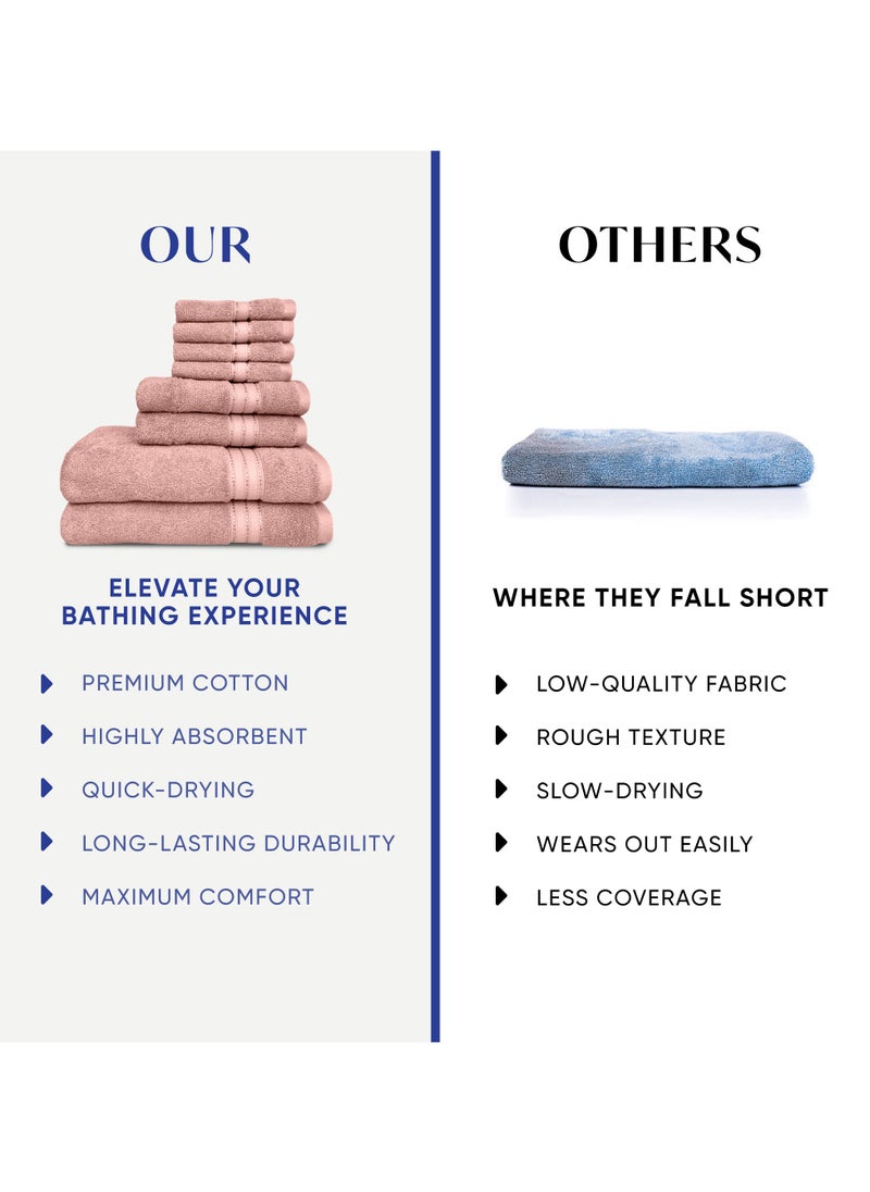 Kassino 8 Piece Towels Set - 100% Combed Cotton Includes 2 Bath, 2 Hand & 4 Face Towels, Soft & Quick-Dry, Highly Absorbent, Double Stitched Hotel Towels Quality | Evening Sand