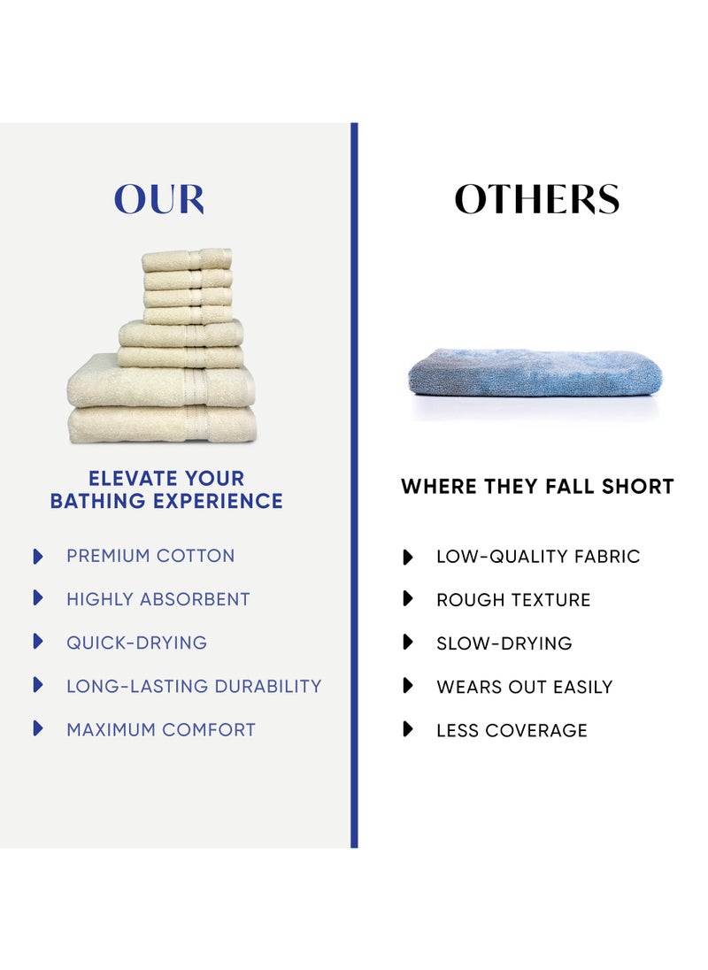 Kassino 8 Piece Towels Set - 100% Combed Cotton Includes 2 Bath, 2 Hand & 4 Face Towels, Soft & Quick-Dry, Highly Absorbent, Double Stitched Hotel Towels Quality | Ivory