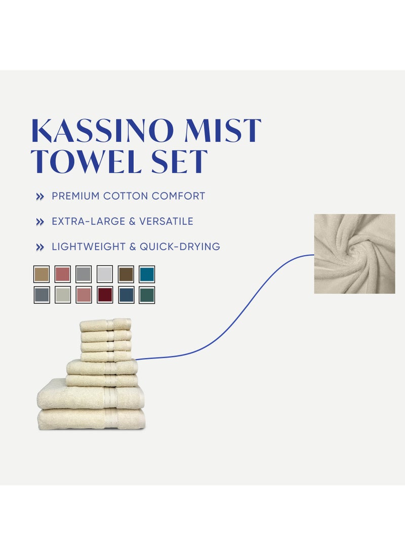 Kassino 8 Piece Towels Set - 100% Combed Cotton Includes 2 Bath, 2 Hand & 4 Face Towels, Soft & Quick-Dry, Highly Absorbent, Double Stitched Hotel Towels Quality | Ivory