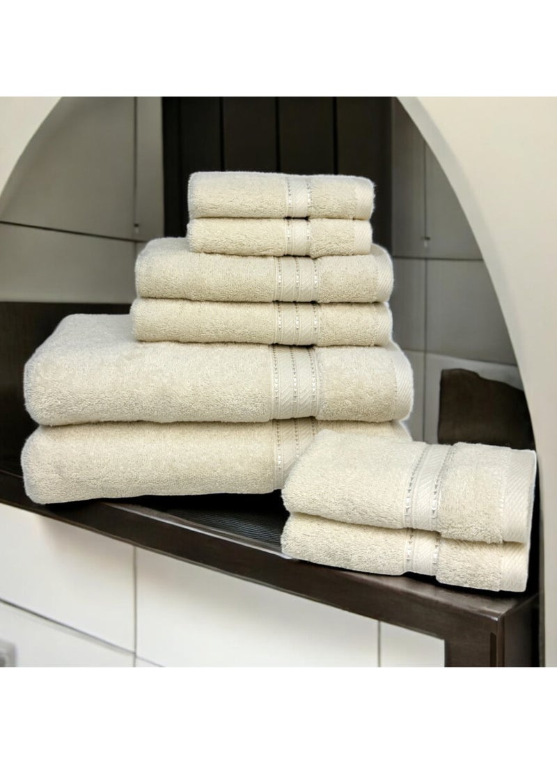 Kassino 8 Piece Towels Set - 100% Combed Cotton Includes 2 Bath, 2 Hand & 4 Face Towels, Soft & Quick-Dry, Highly Absorbent, Double Stitched Hotel Towels Quality | Ivory