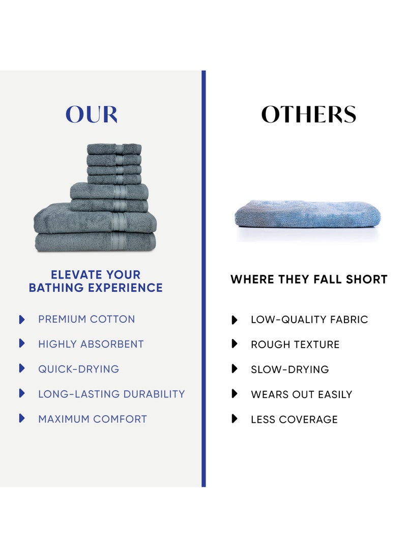 Kassino 8 Piece Towels Set - 100% Combed Cotton Includes 2 Bath, 2 Hand & 4 Face Towels, Soft & Quick-Dry, Highly Absorbent, Double Stitched Hotel Towels Quality | Monument