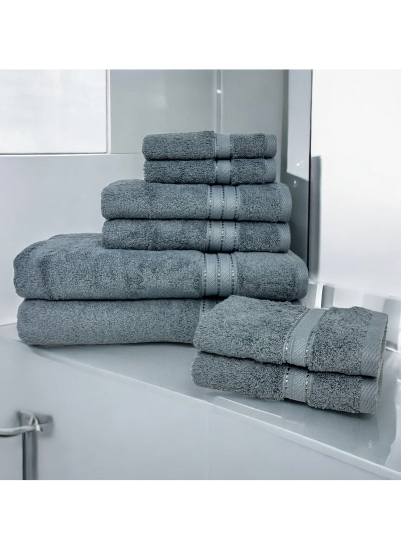 Kassino 8 Piece Towels Set - 100% Combed Cotton Includes 2 Bath, 2 Hand & 4 Face Towels, Soft & Quick-Dry, Highly Absorbent, Double Stitched Hotel Towels Quality | Monument