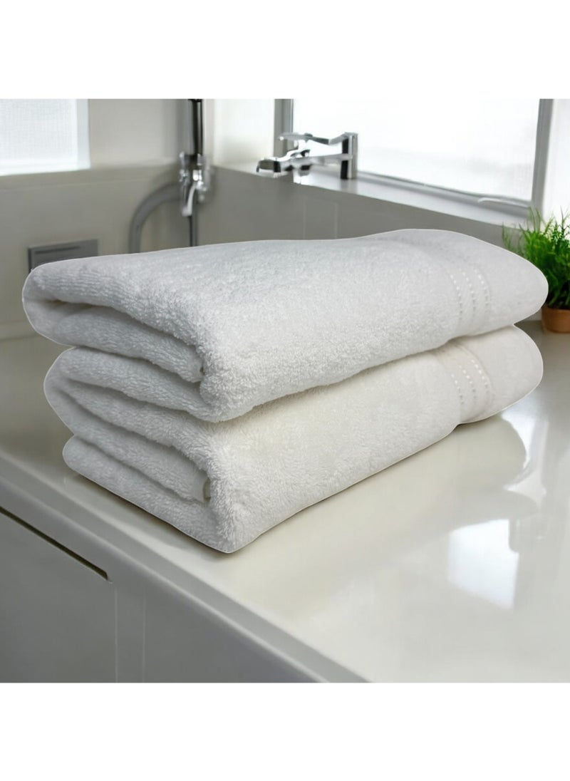 Kassino Premium Bath Towels Set - (2 Pack, 70x140 cm), 580 GSM Bath Towel,100% Combed Cotton, Soft & Quick-Dry Towels for Bathroom, Highly Absorbent, Double Stitched Hotel Quality Towels | White