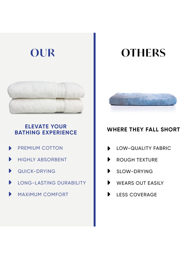 Kassino Premium Bath Towels Set - (2 Pack, 70x140 cm), 580 GSM Bath Towel,100% Combed Cotton, Soft & Quick-Dry Towels for Bathroom, Highly Absorbent, Double Stitched Hotel Quality Towels | White