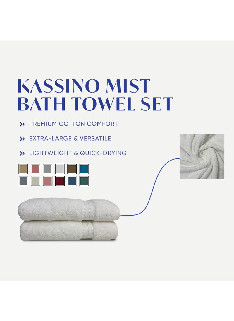 Kassino Premium Bath Towels Set - (2 Pack, 70x140 cm), 580 GSM Bath Towel,100% Combed Cotton, Soft & Quick-Dry Towels for Bathroom, Highly Absorbent, Double Stitched Hotel Quality Towels | White