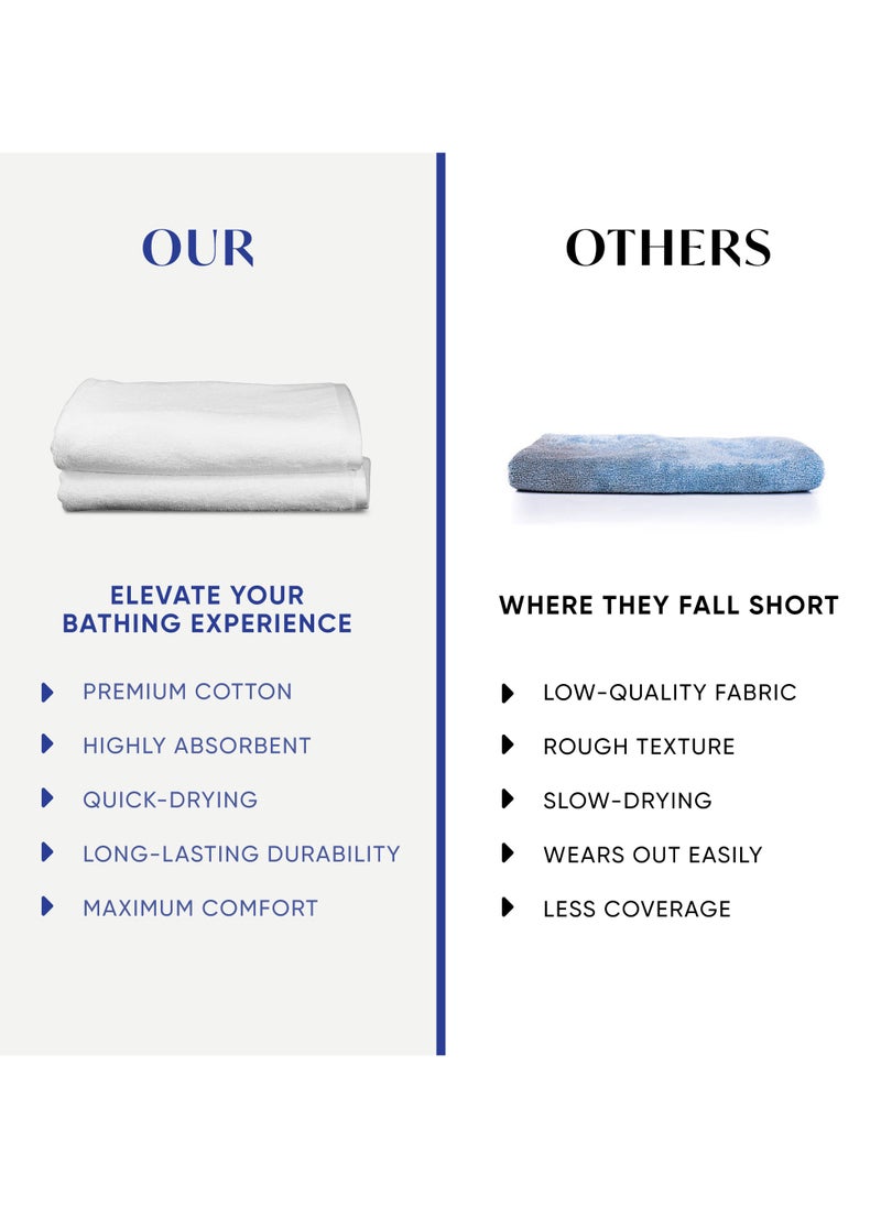 Kassino Bath Towel (2 Pack, 70x140 cm) - 540 GSM Large Bath Towels,100% Combed Cotton, Soft & Quick-Dry Towels, Highly Absorbent, Double Stitched Hotel Quality Towels | White