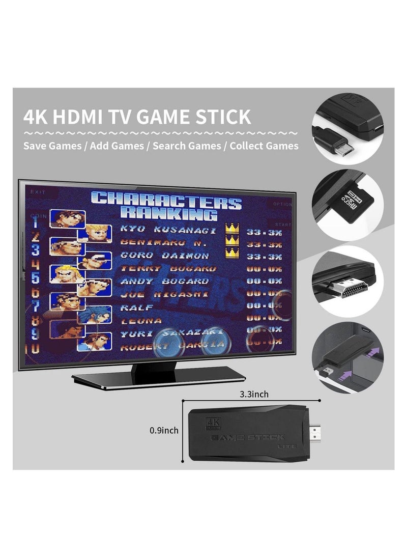 Wireless Retro Game Console, Plug u0026 Play Video TV Game Stick With 10000+ Games Built-in, 9 Emulators, 4K HDMI Output for TV with Dual 2.4G Wireless Controllers