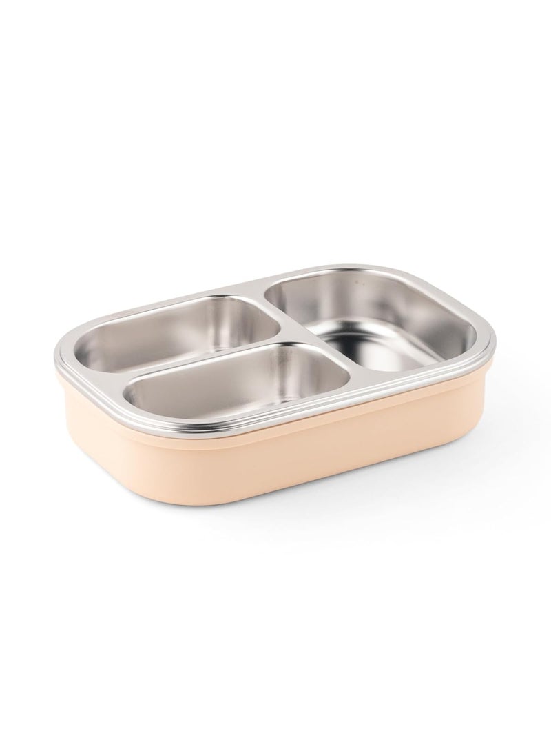 DUBBLIN Bento Three Compartment Lunch Box | BPA-Free Insulated Body | Four-Side Lock | Durable & Compact| Spoon & Sabzi Container Inside, 750ml, Brown