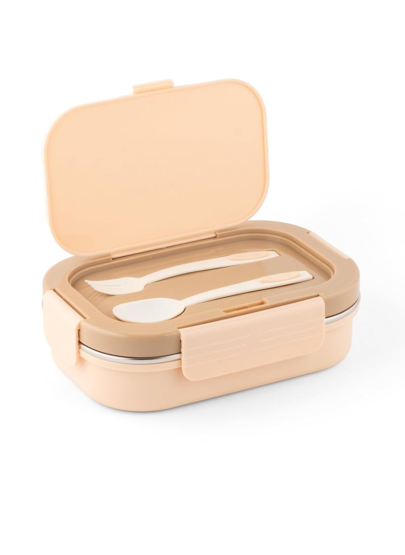 DUBBLIN Bento Three Compartment Lunch Box | BPA-Free Insulated Body | Four-Side Lock | Durable & Compact| Spoon & Sabzi Container Inside, 750ml, Brown