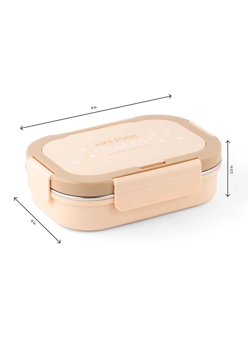 DUBBLIN Bento Three Compartment Lunch Box | BPA-Free Insulated Body | Four-Side Lock | Durable & Compact| Spoon & Sabzi Container Inside, 750ml, Brown