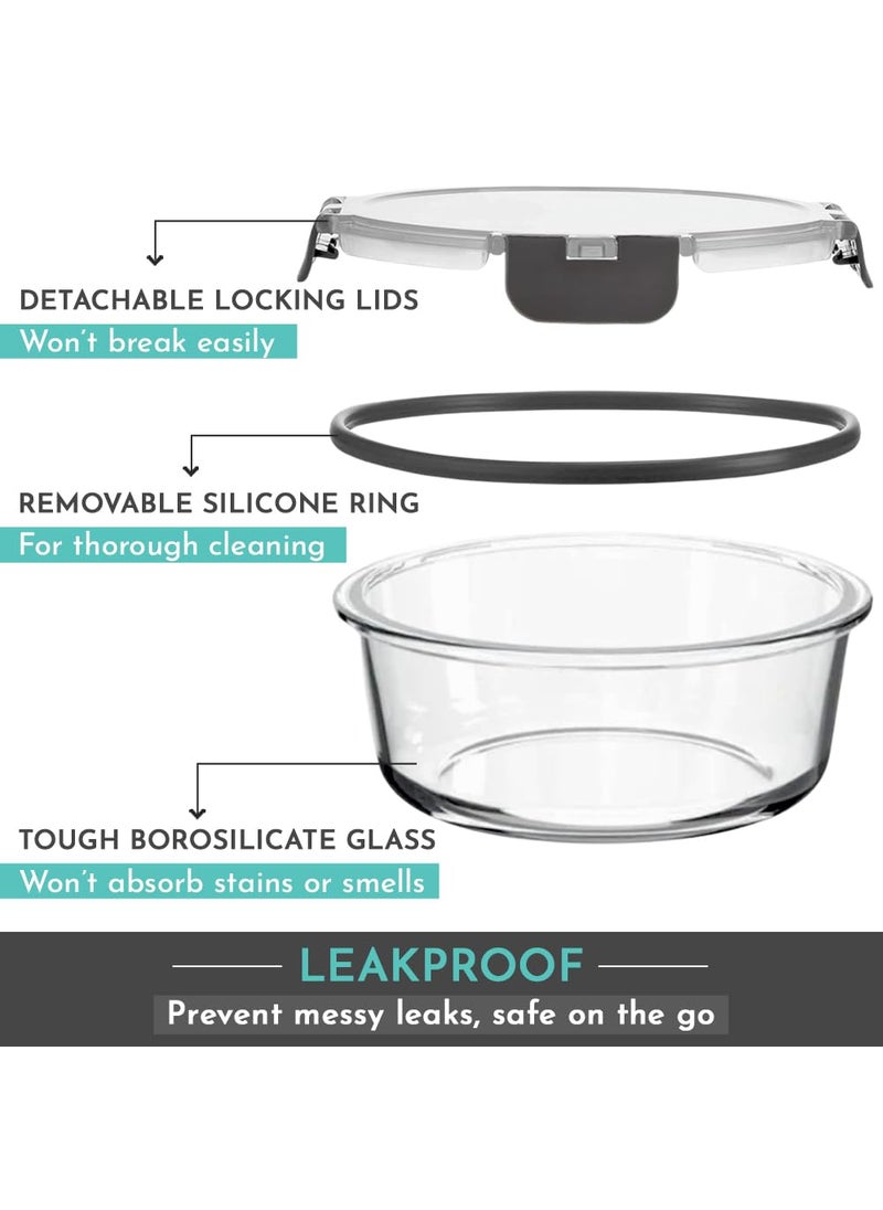 Magnus G-Lock Solid Glass Lunch Box with Vertical Pouch and Detachable Clip, Includes 3 Round Airtight, Leakproof, Microwave Safe Borosilicate Glass Containers, 400 ML Each - Premium Lunch Boxes