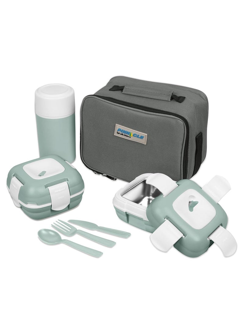 Pinnacle Paloma Lunch Kit with Insulated Bag | 2 x 500ml Steel Tiffin Box & 400ml Insulated Bottle | Leak-Proof & Hot Lunch Box for Office, Kids and Travel | Includes Cutlery Set | Ideal for Gifting.