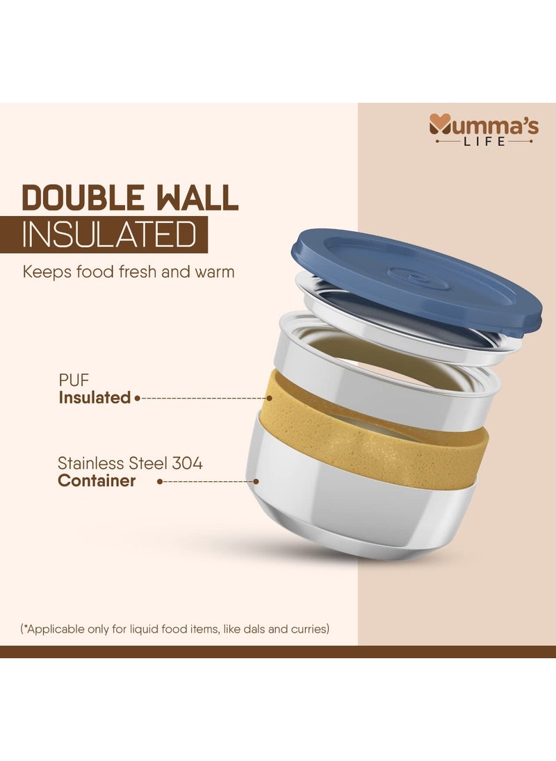 Mumma's LIFE- Insulated Lunch Box 2 Containers Lunch Box With Lid (280 ML) (Blue)