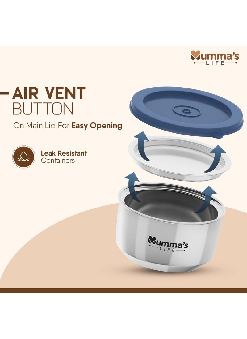 Mumma's LIFE- Insulated Lunch Box 2 Containers Lunch Box With Lid (280 ML) (Blue)