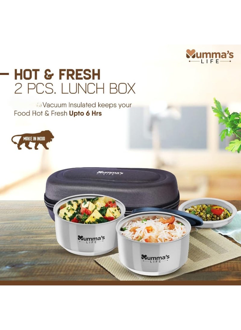 Mumma's LIFE- Insulated Lunch Box 2 Containers Lunch Box With Lid (280 ML) (Blue)