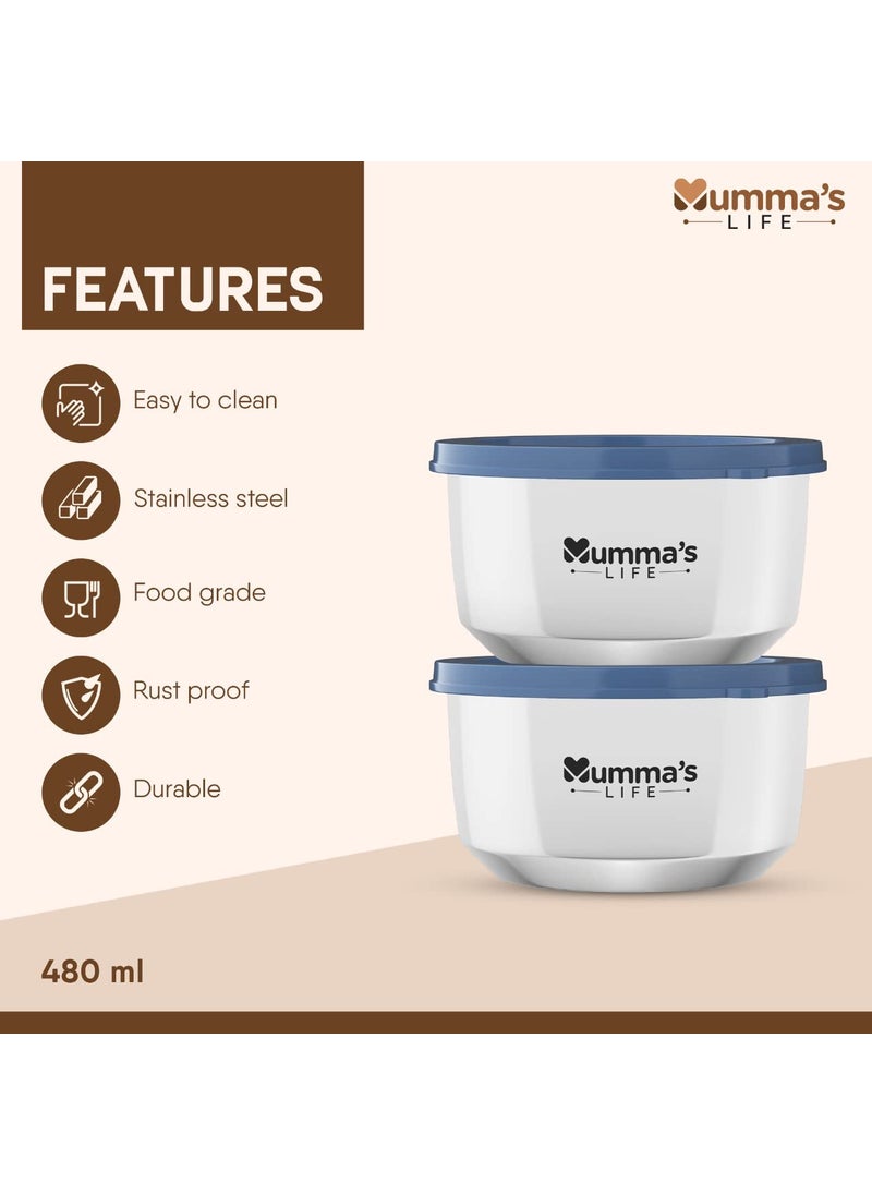Mumma's LIFE- Insulated Lunch Box 2 Containers Lunch Box With Lid (280 ML) (Blue)