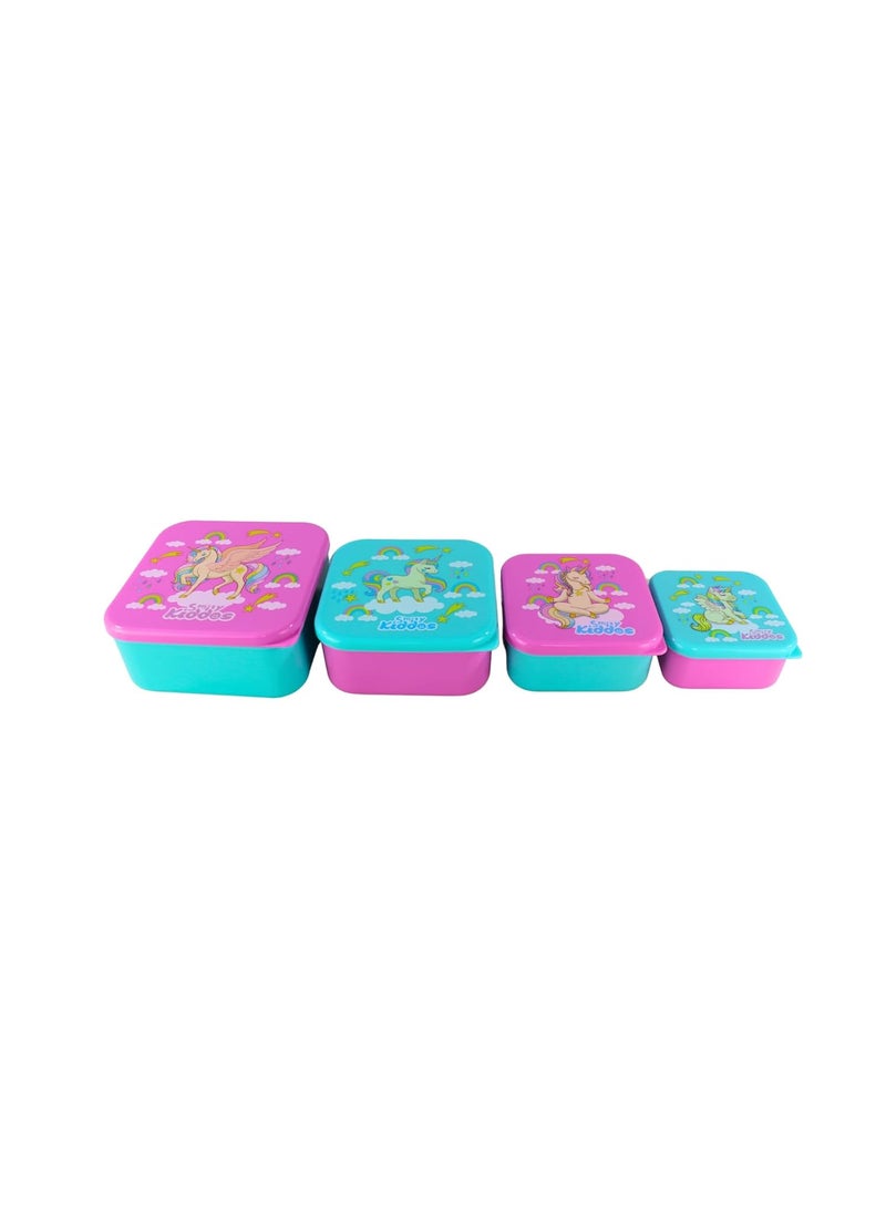 Smily Kiddos 4 in 1 Container- Unicon Theme Microwave Safe Food Storage Lunch Box Freezer & Dishwasher Safe Removable Compartment Food Containers