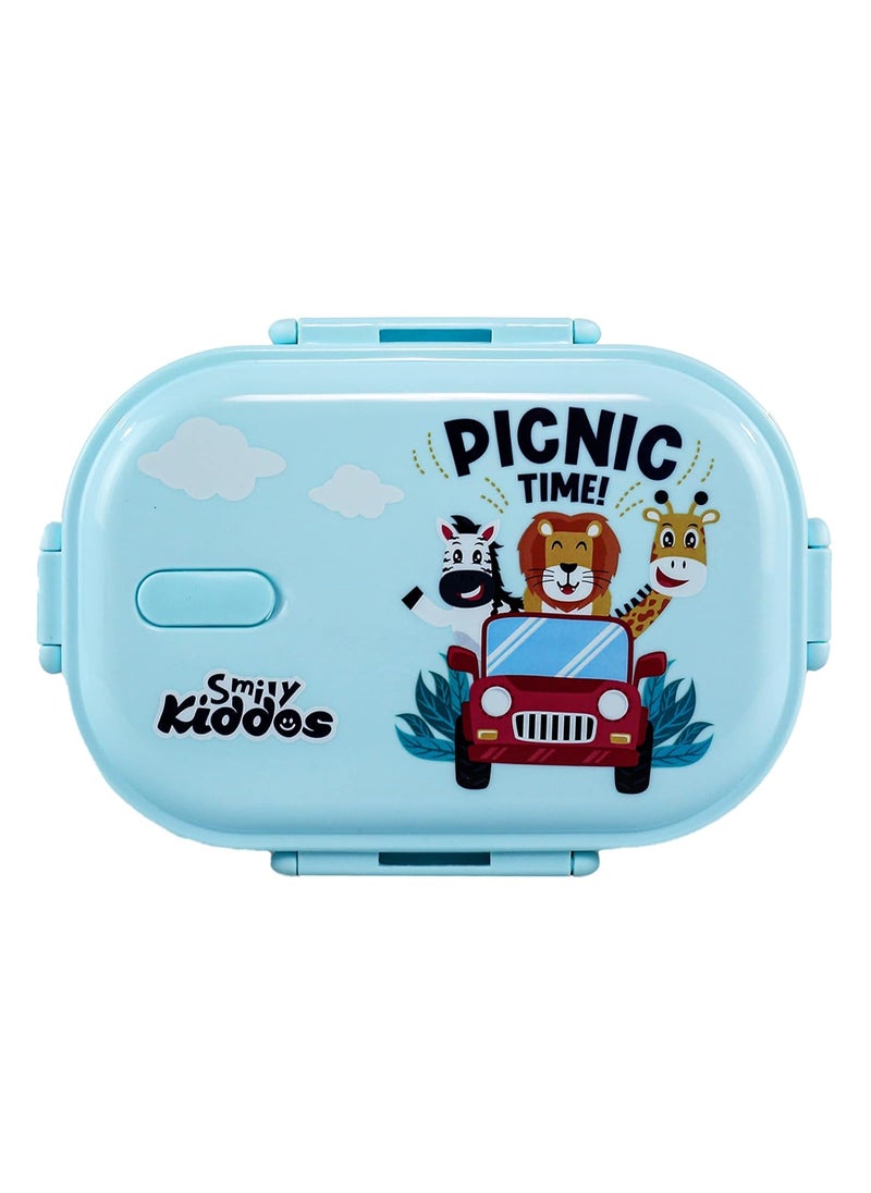 Smily Kiddos Kids Stainless Steel Insulated Lunch Box Jungle Picnic Theme - Light Blue |Age Above 3 Years| 100% BPA Free and Food Grade