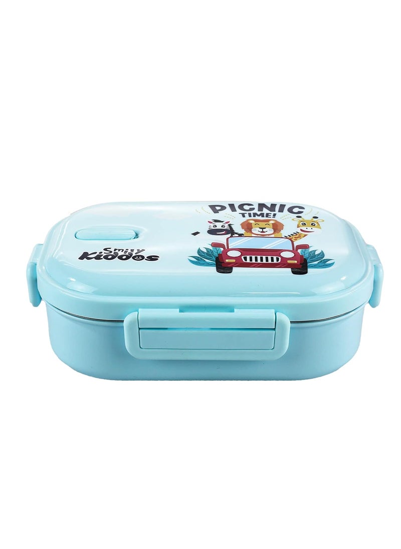 Smily Kiddos Kids Stainless Steel Insulated Lunch Box Jungle Picnic Theme - Light Blue |Age Above 3 Years| 100% BPA Free and Food Grade