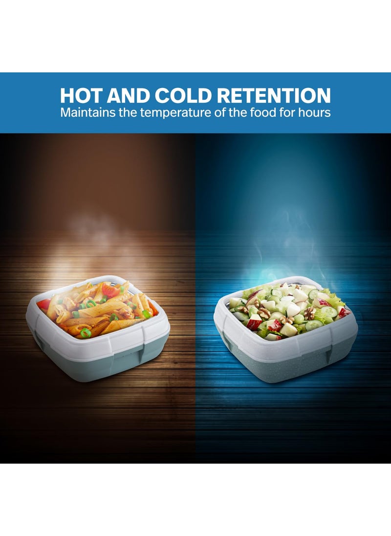 Pinnacle Paloma Lunch Box with 4-Clip Lock lid for Hot & Cold Food | Vaccum Release Knob | Leakproof Tiffin | Ideal for Office, School, Picnic, Travelling (500 ML, Mist Green)