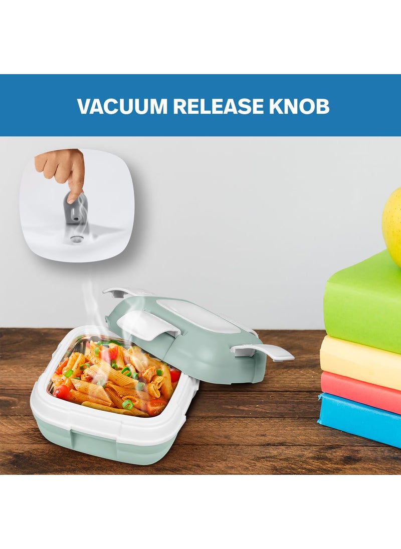 Pinnacle Paloma Lunch Box with 4-Clip Lock lid for Hot & Cold Food | Vaccum Release Knob | Leakproof Tiffin | Ideal for Office, School, Picnic, Travelling (500 ML, Mist Green)
