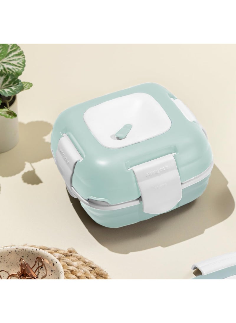 Pinnacle Paloma Lunch Box with 4-Clip Lock lid for Hot & Cold Food | Vaccum Release Knob | Leakproof Tiffin | Ideal for Office, School, Picnic, Travelling (500 ML, Mist Green)