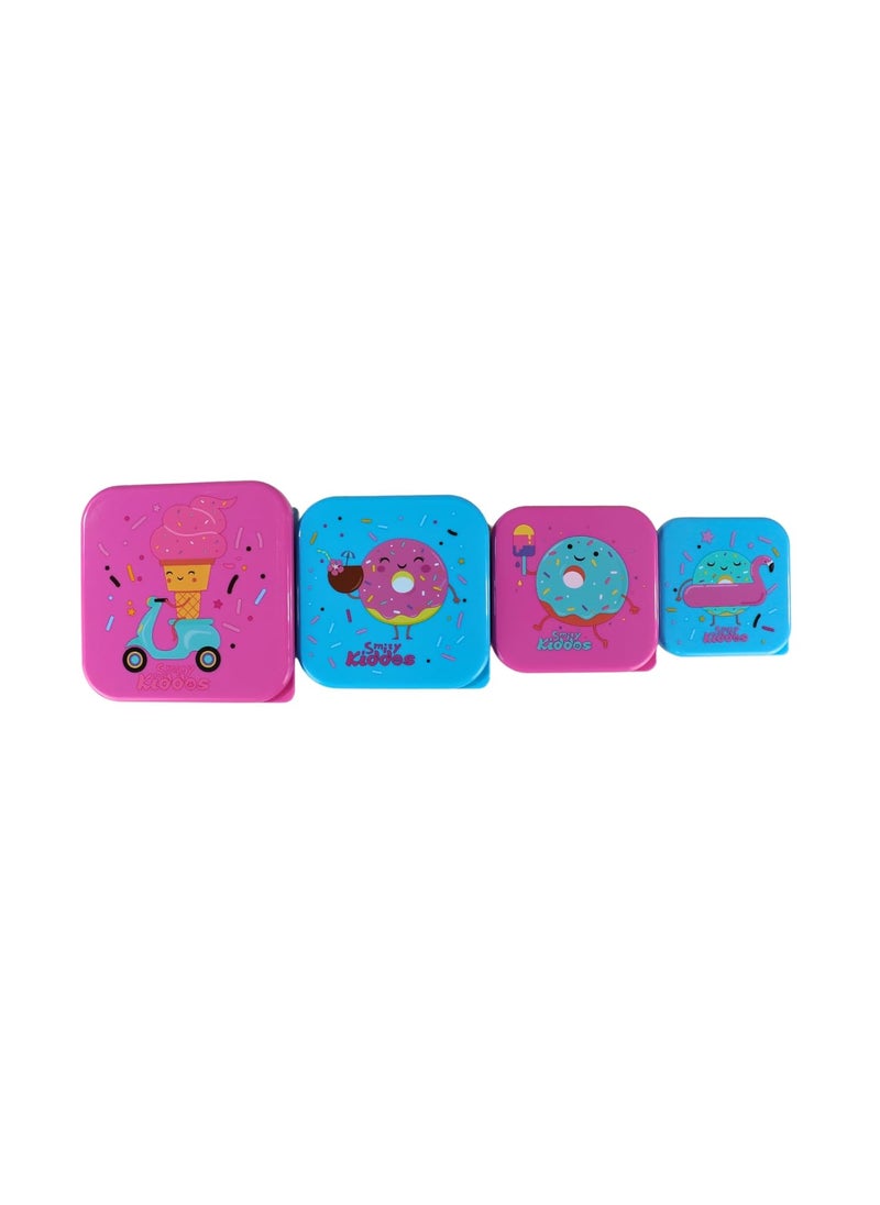 Smily Kiddos 4 in 1 Container-Dessert Theme Microwave Safe Food Storage Lunch Box Freezer & Dishwasher Safe Removable Compartment Food Containers