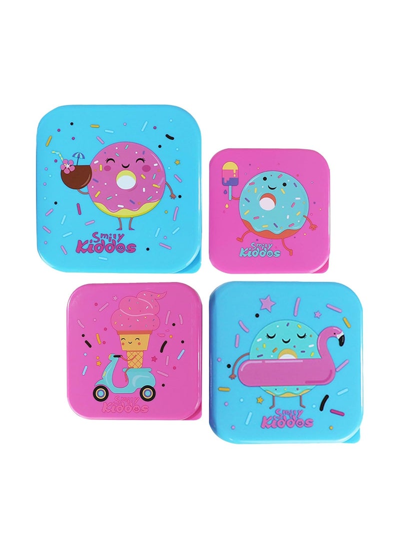 Smily Kiddos 4 in 1 Container-Dessert Theme Microwave Safe Food Storage Lunch Box Freezer & Dishwasher Safe Removable Compartment Food Containers